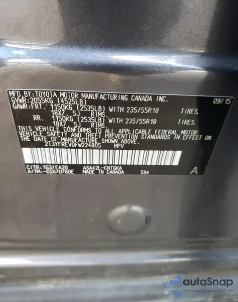 2015 Toyota Rav4 Limited из США, поврежденный, VIN 2T3YFREV0FW224805